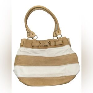Genuine Leather Tan and White Women's Shoulder Bag